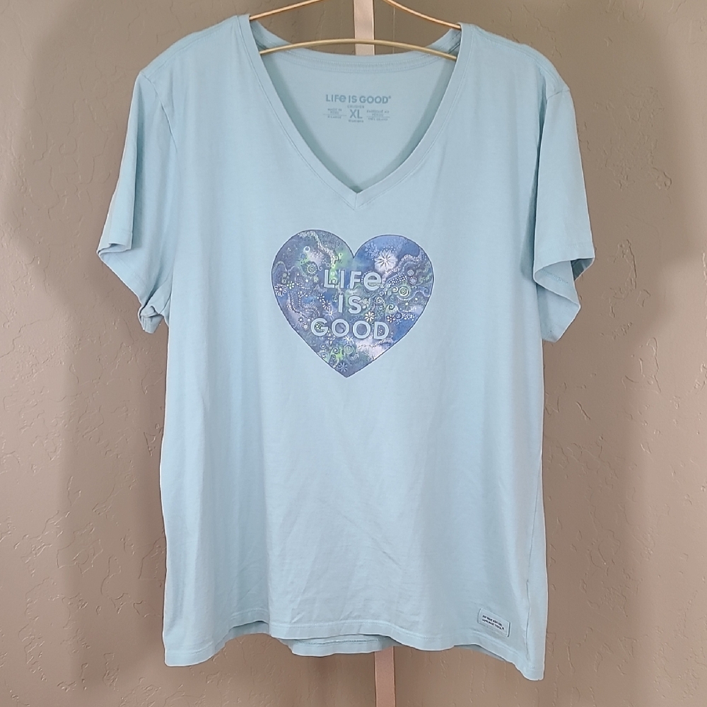 Life Is Good Blue Heart Tee XL 100% Cotton